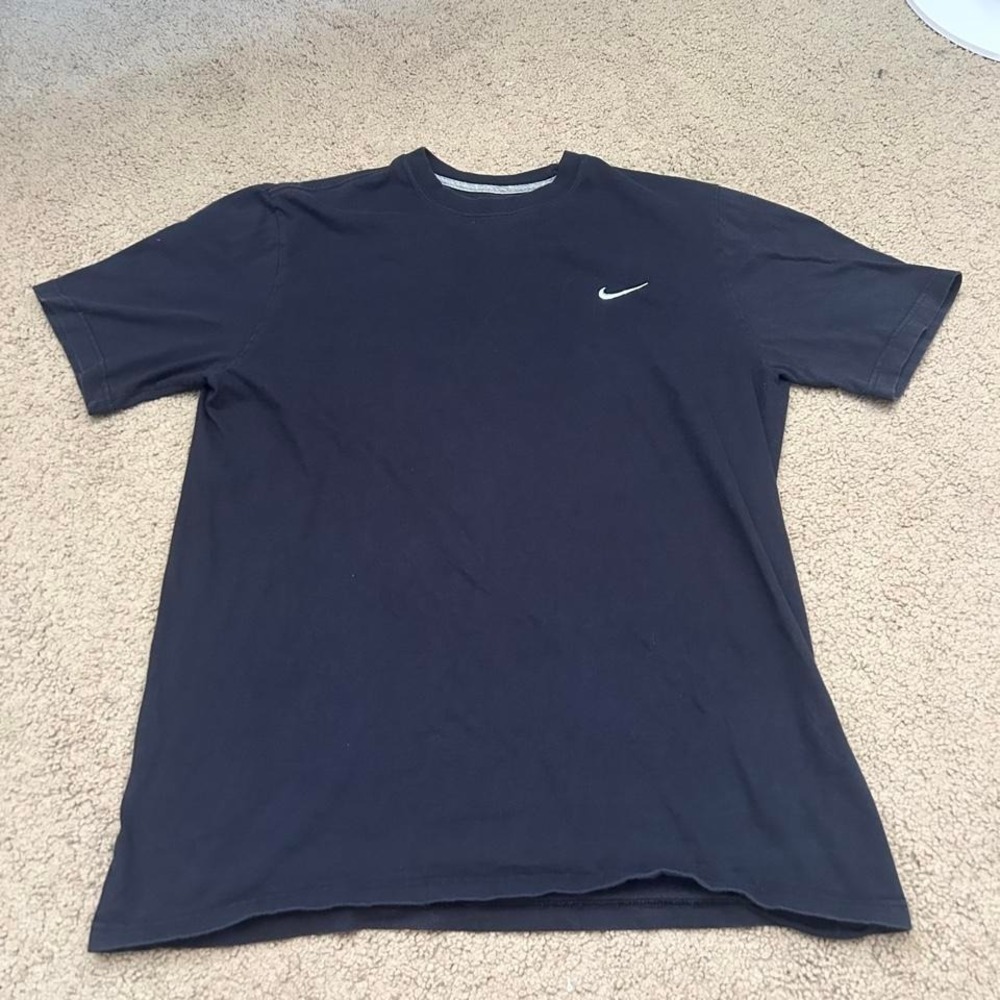Nike black cotton t-shirt with white swoosh. Size L